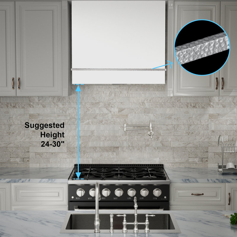 36'' White and Nickel Stainless Steel Wall Mounted Range Hood