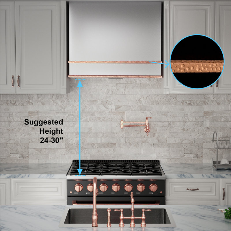 36" Brushed Stainless Steel and Copper Wall Mounted Range Hood
