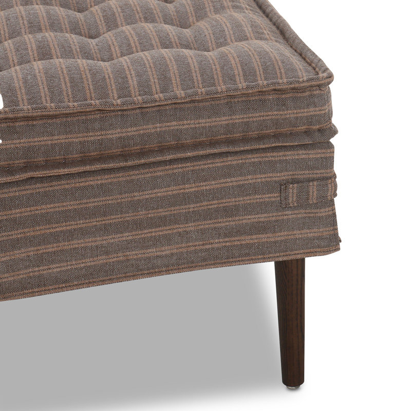 Cole 52" Bark Linen Tufted Accent Bench with Oak Legs