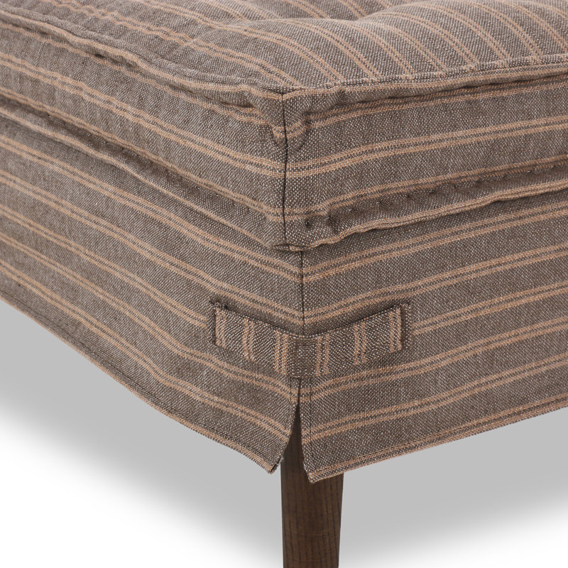 Cole 52" Bark Linen Tufted Accent Bench with Oak Legs