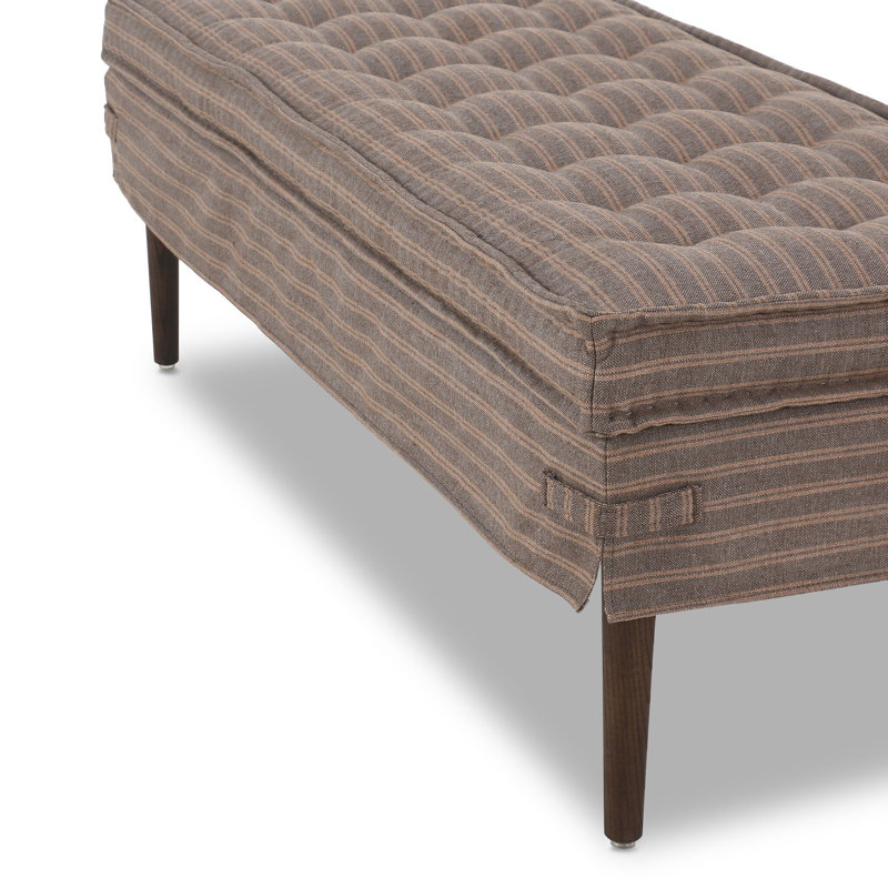 Cole 52" Bark Linen Tufted Accent Bench with Oak Legs