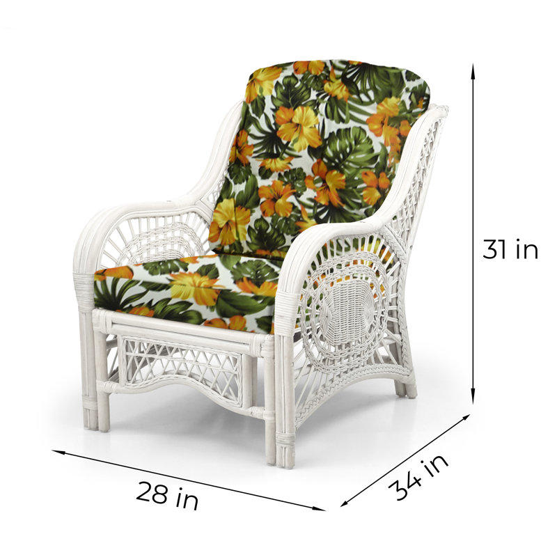 Floral Upholstered White Wash Rattan Lounge Set with Glass Coffee Table