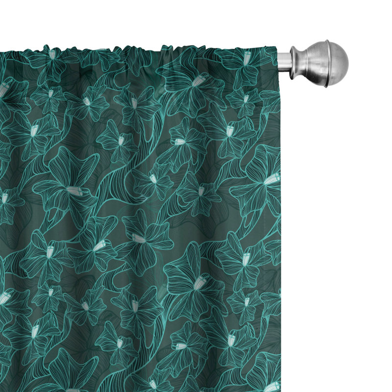 Teal Floral Room-Darkening Rod Pocket Curtain Panels, 28" x 63", Set of 2
