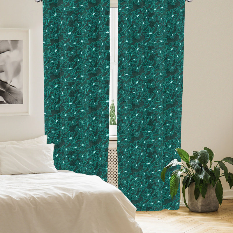Teal Floral Room-Darkening Rod Pocket Curtain Panels, 28" x 63", Set of 2
