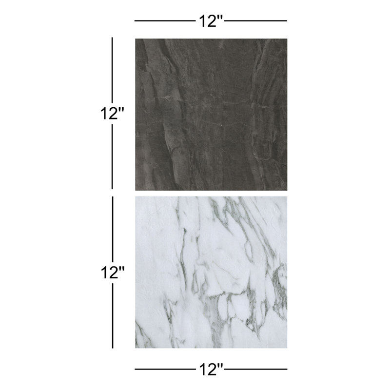 12'' x 12'' Black and White Marble Peel & Stick Floor Tiles