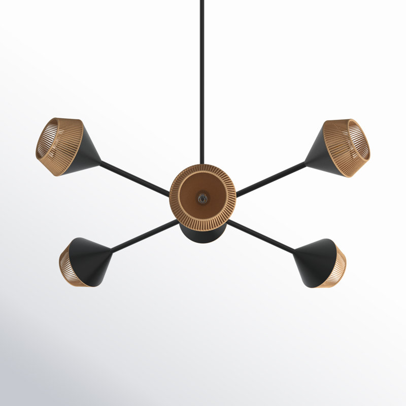 Matte Black and Brown 6-Light Metal Sputnik Chandelier
