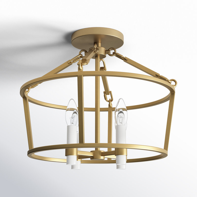 Burnished Brass 4-Light Semi Flush Mount with Clear Silver Wire