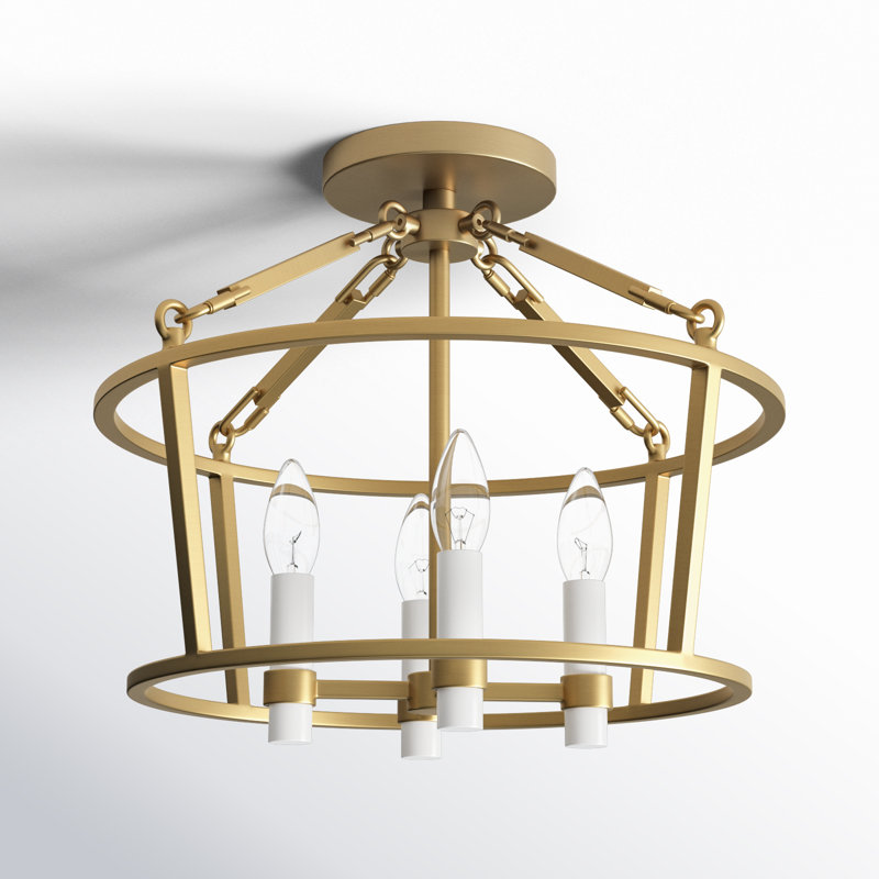 Burnished Brass 4-Light Semi Flush Mount with Clear Silver Wire