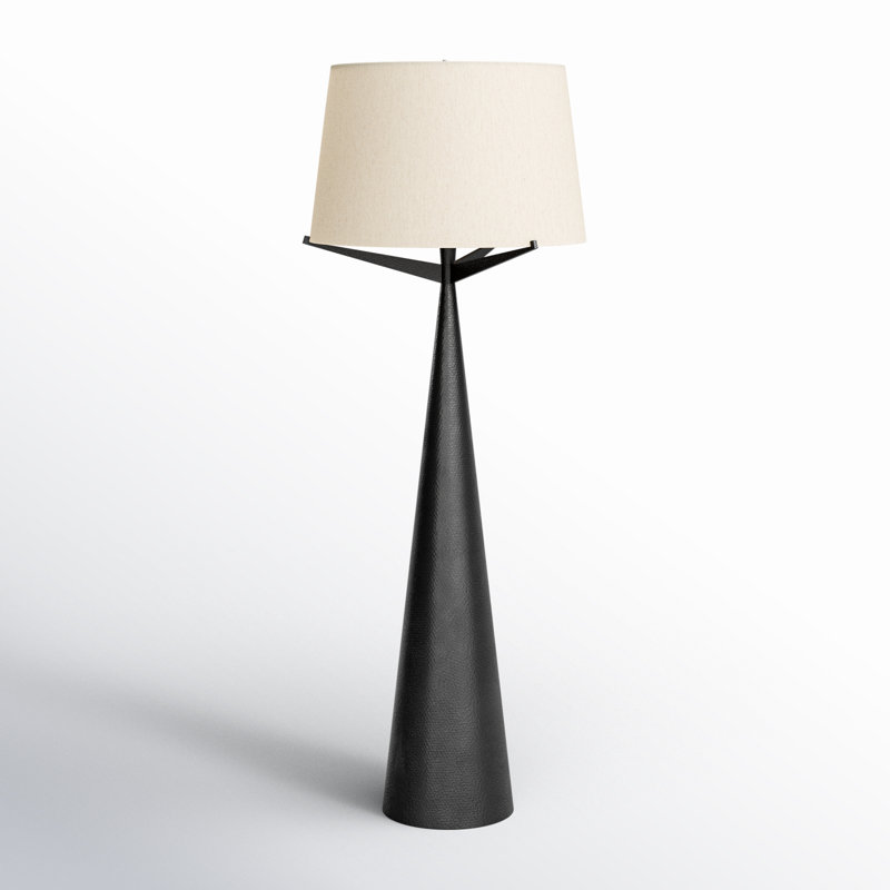 Hammered Black Aluminum Floor Lamp with Beige Cotton Shade