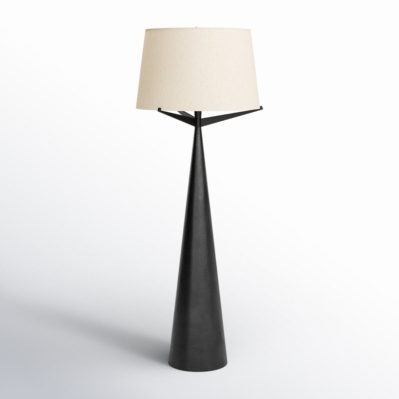 Hammered Black Aluminum Floor Lamp with Beige Cotton Shade