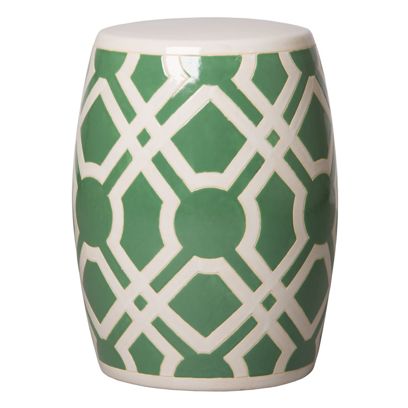 Meadow Green & White Ceramic Round Outdoor End Table