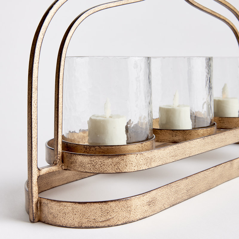 Gold Iron and Glass Triple Hurricane Candle Holder