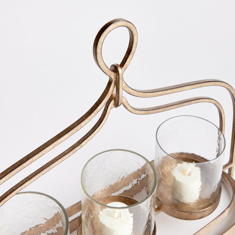 Gold Iron and Glass Triple Hurricane Candle Holder