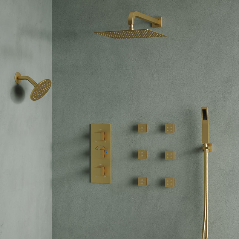 DualJetSpa 12" Gold Dual Shower Head with Body Jets