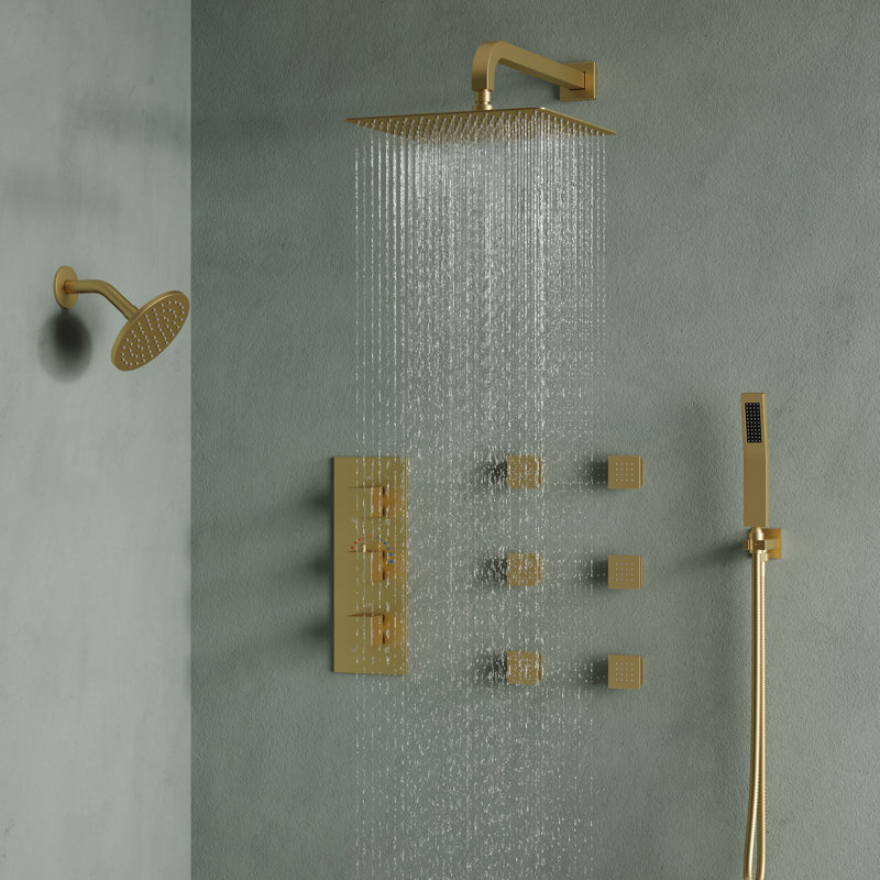 DualJetSpa 12" Gold Dual Shower Head with Body Jets