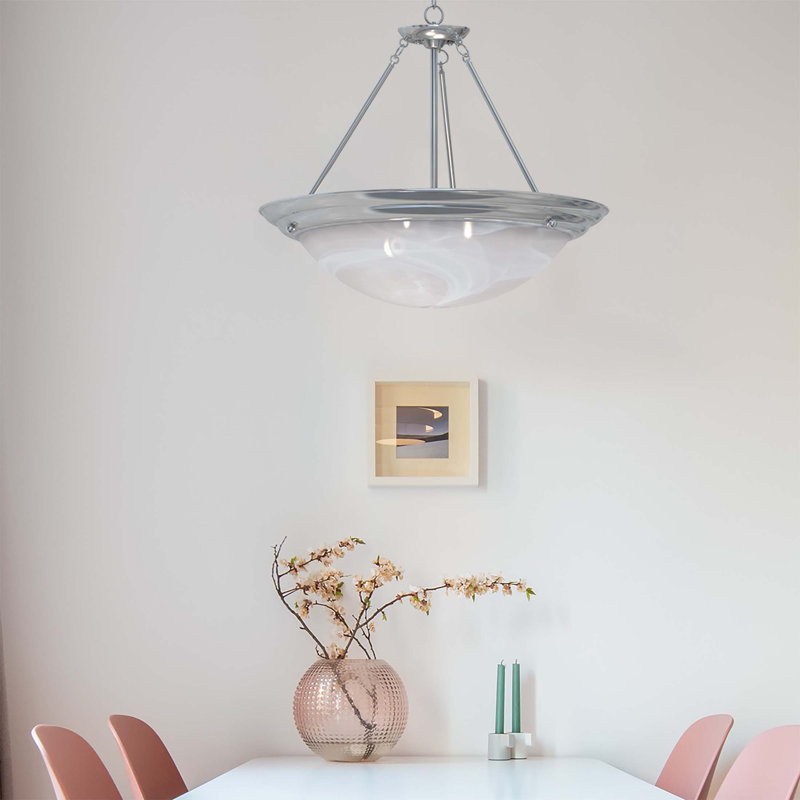 Lunar Brushed Nickel Alabaster Glass Bowl Pendant Light