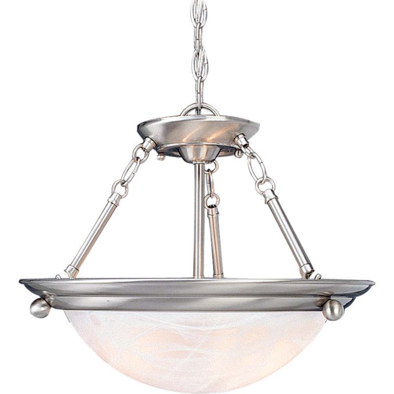 Lunar Brushed Nickel Alabaster Glass Bowl Pendant Light