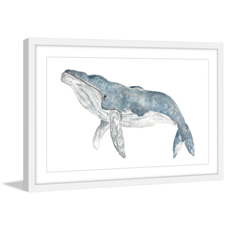 Humpback Whale Watercolor Print on Canvas with White Frame