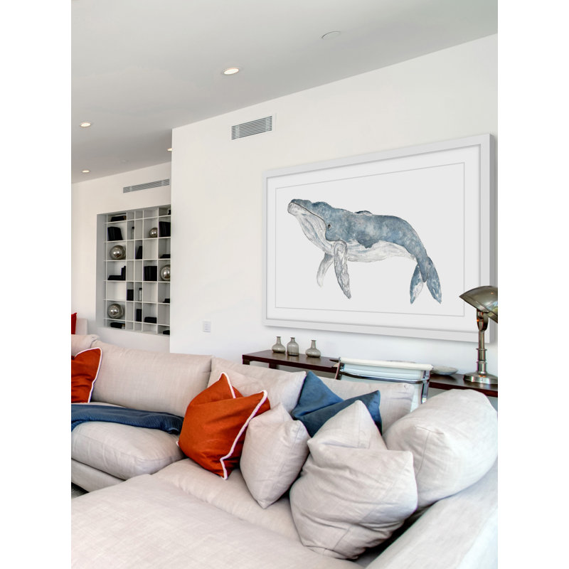 Humpback Whale Watercolor Print on Canvas with White Frame
