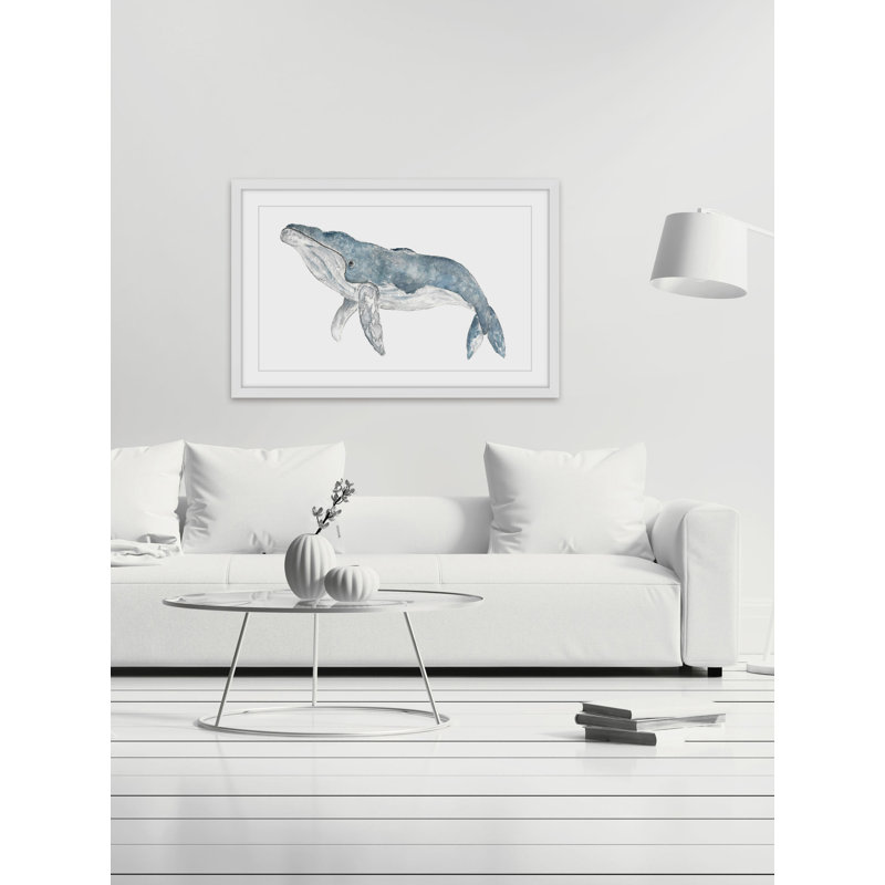 Humpback Whale Watercolor Print on Canvas with White Frame