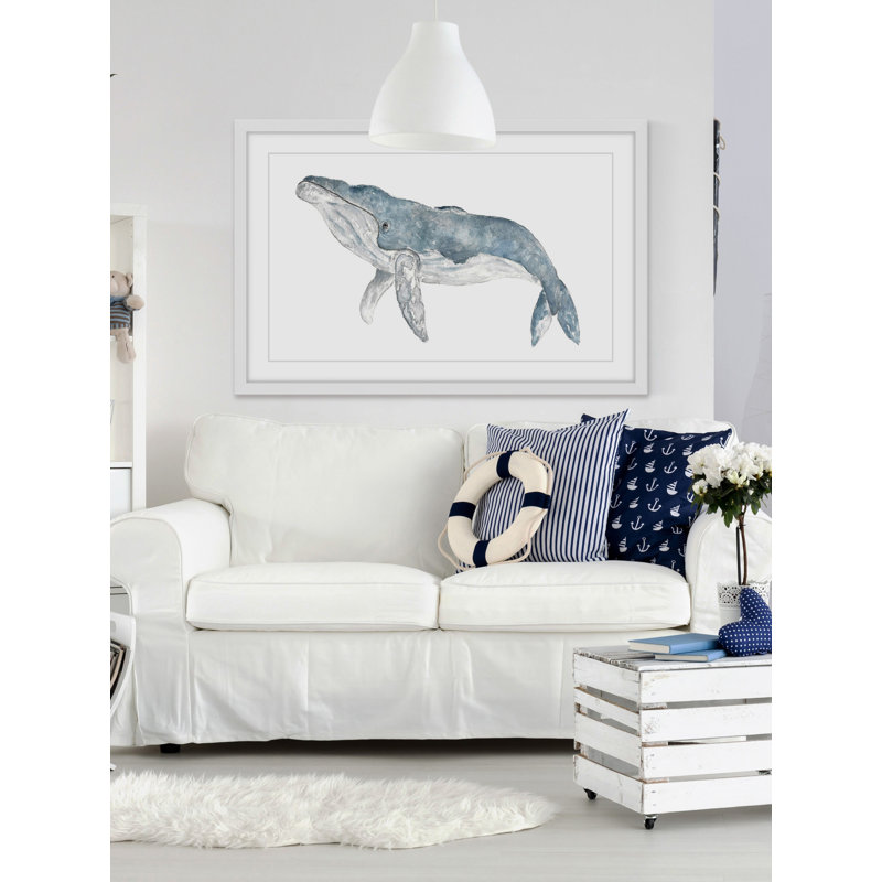 Humpback Whale Watercolor Print on Canvas with White Frame