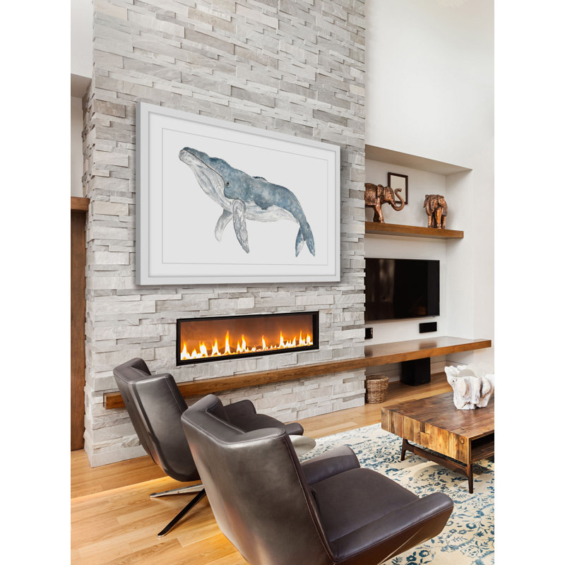 Humpback Whale Watercolor Print on Canvas with White Frame