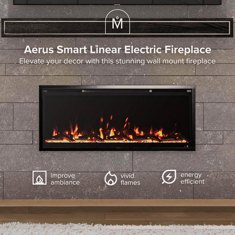 Aerus 42 Inch Black Painted Wall Mounted Electric Fireplace