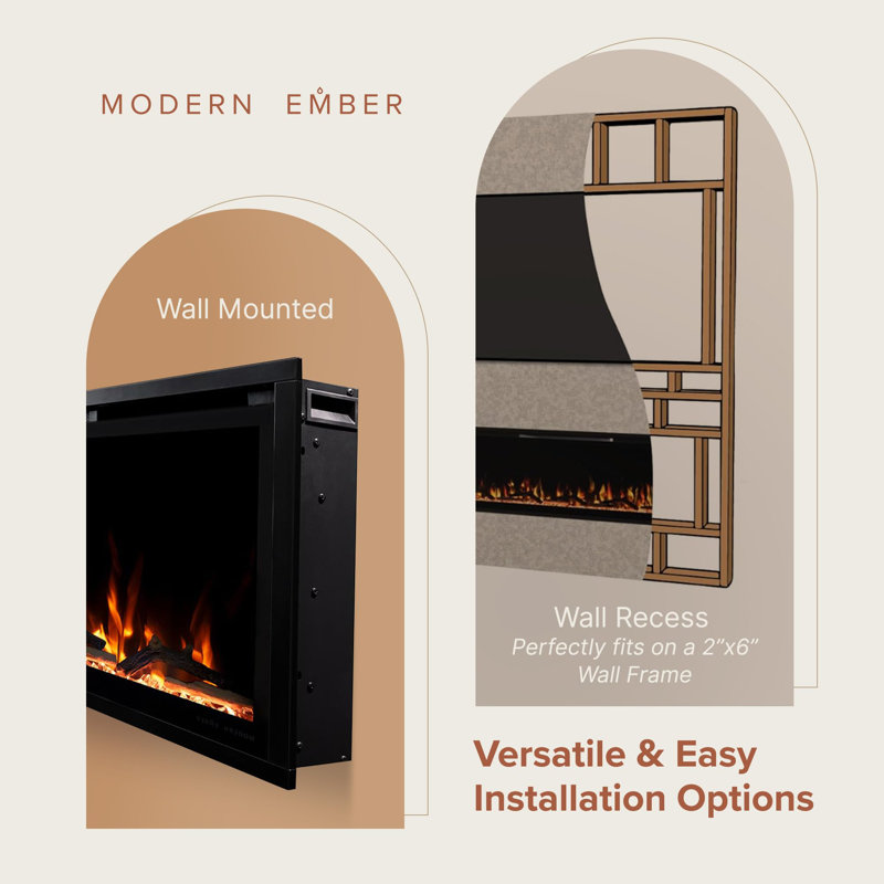 Aerus 42 Inch Black Painted Wall Mounted Electric Fireplace