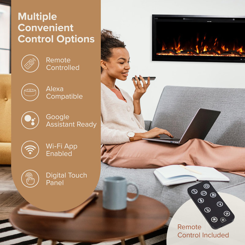 Aerus 42 Inch Black Painted Wall Mounted Electric Fireplace