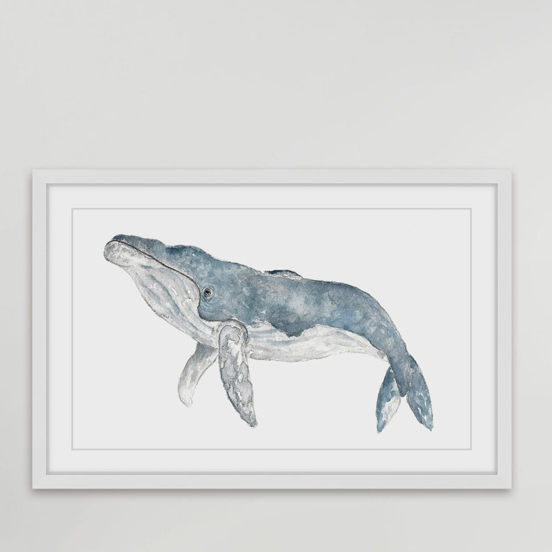 Humpback Whale Watercolor Print on Canvas with White Frame