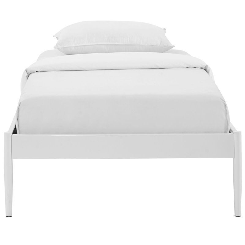 Elsie Modern Twin White Metal Frame Upholstered Bed with Slats