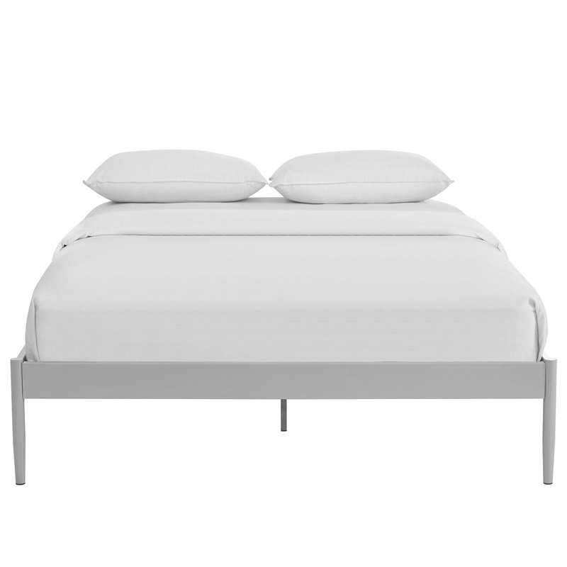 Elsie Minimalist Gray Queen Metal Frame Upholstered Bed with Slats