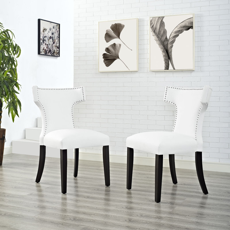 Chic Curve White Faux Leather Upholstered Parsons Side Chair