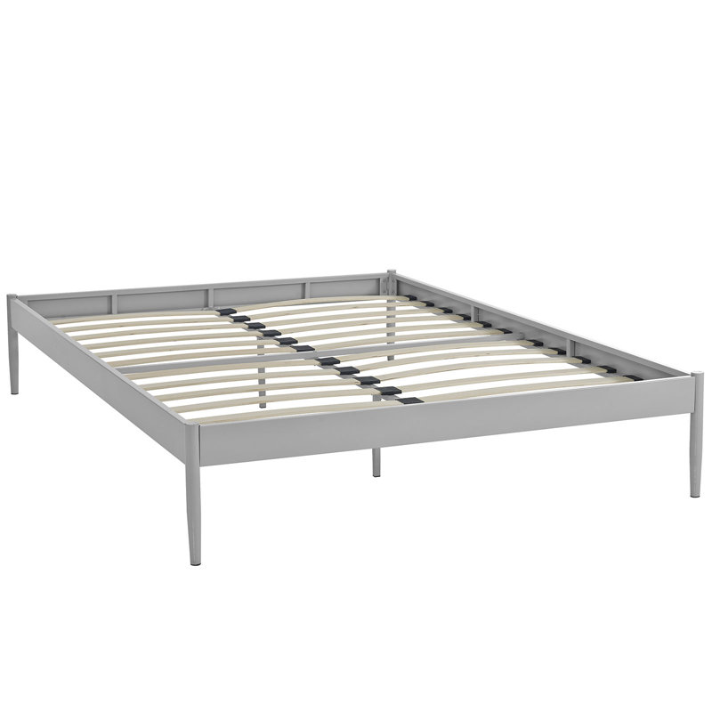 Elsie Minimalist Gray Queen Metal Frame Upholstered Bed with Slats