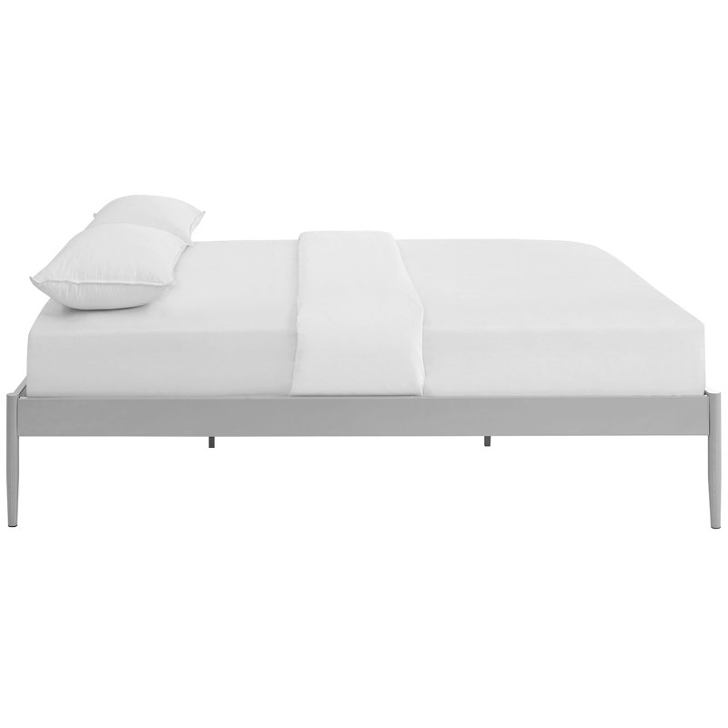 Elsie Minimalist Gray Queen Metal Frame Upholstered Bed with Slats