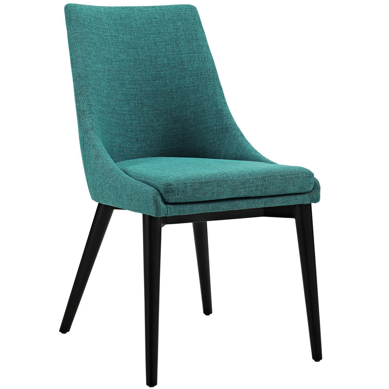 High Parsons Teal Upholstered Side Chair with Wood Legs