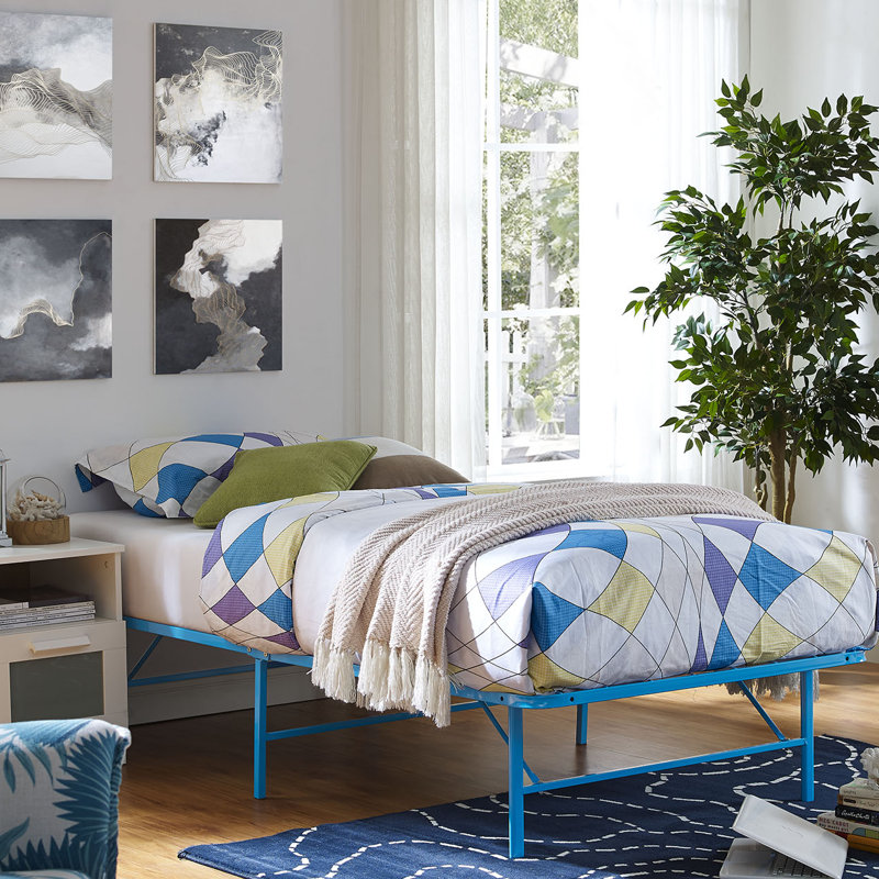 Horizon Light Blue Queen Metal Platform Bed Frame