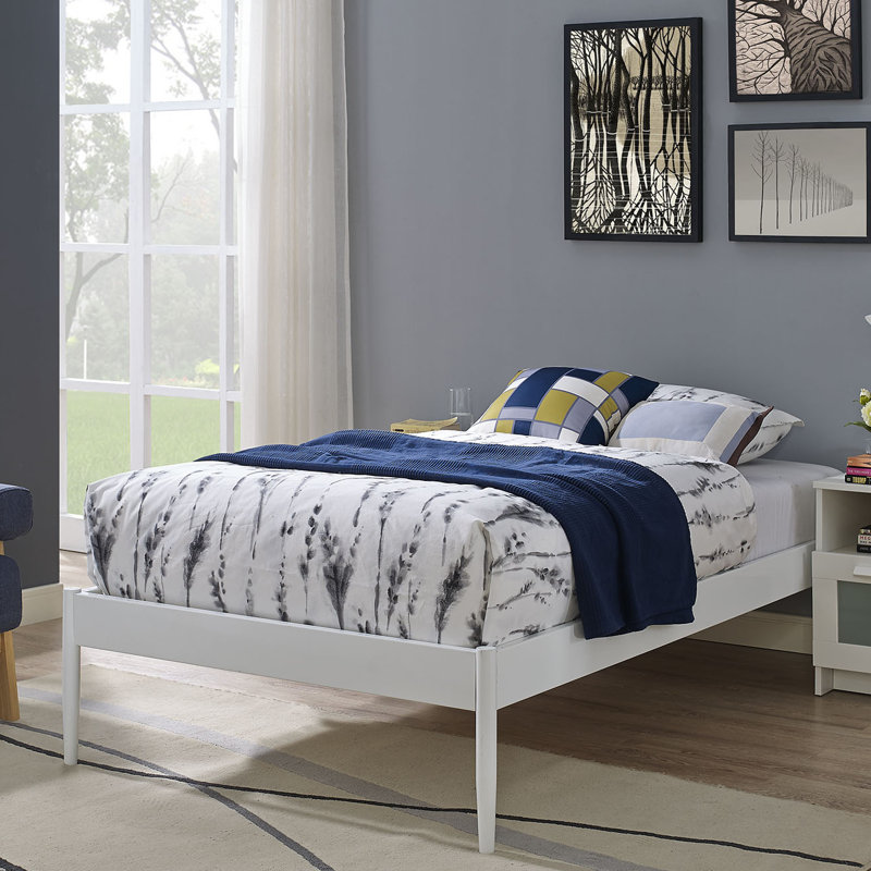 Elsie Modern Twin White Metal Frame Upholstered Bed with Slats