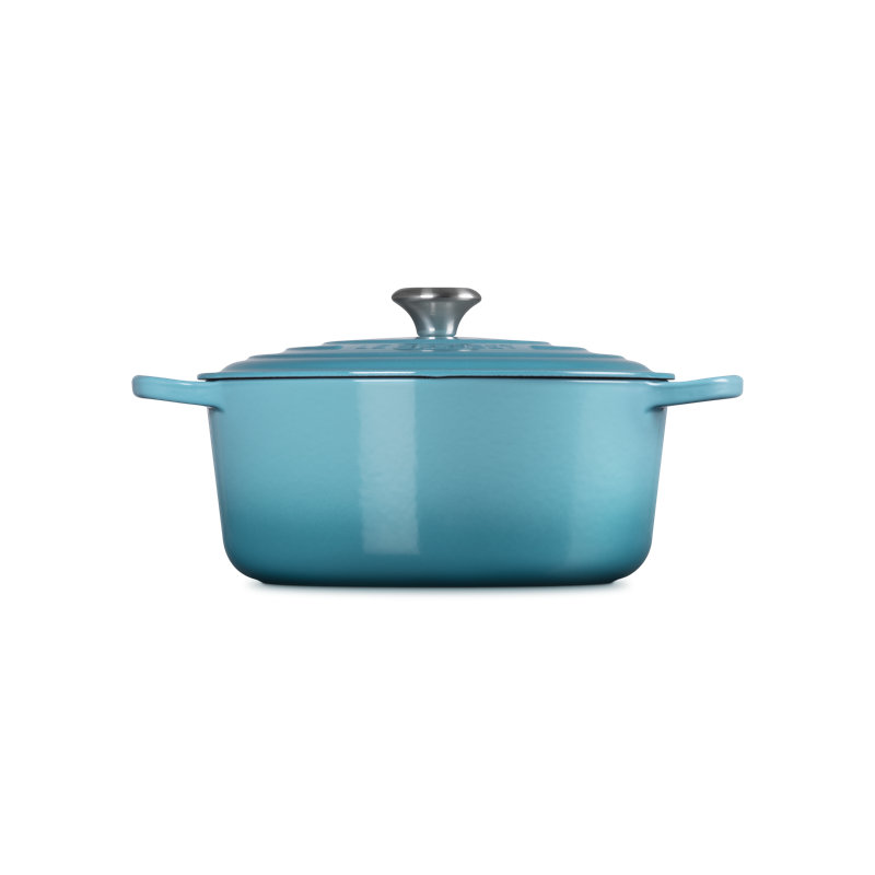 Caribbean Blue Enameled Cast Iron Round Dutch Oven with Lid
