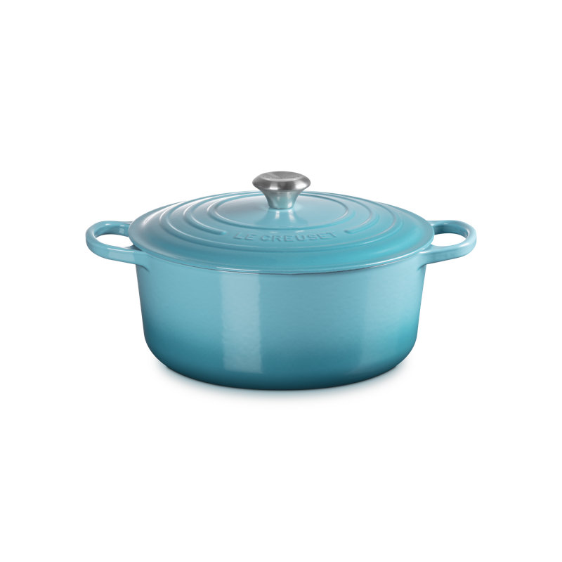 Caribbean Blue Enameled Cast Iron Round Dutch Oven with Lid