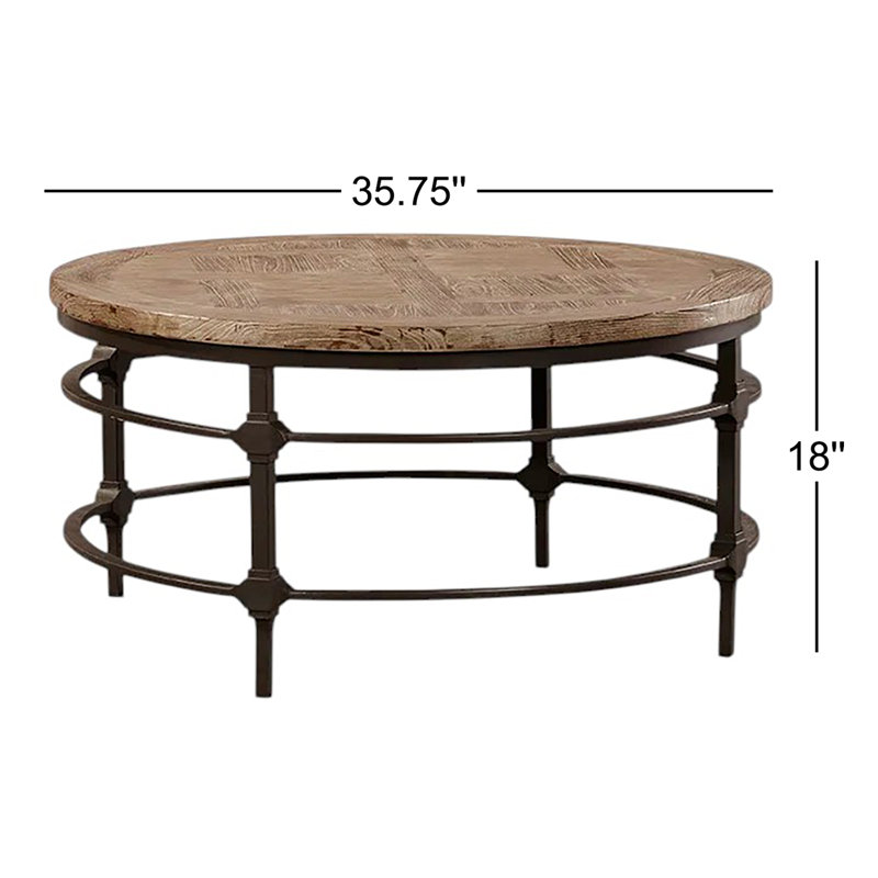 Contemporary 35'' Round Wood & Metal Coffee Table in Brown