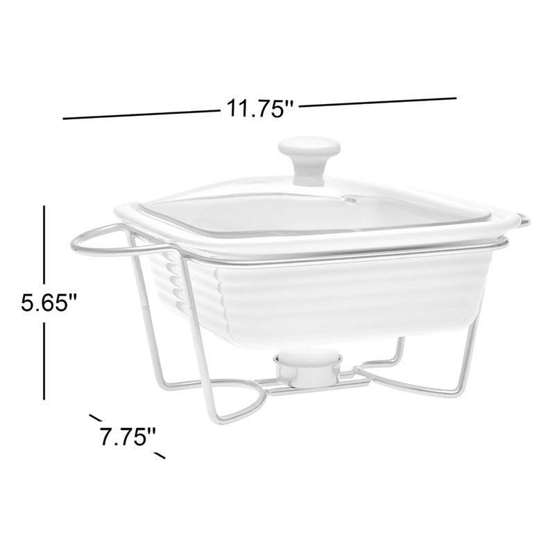White Ceramic 1.2QT Square Baker with Stand