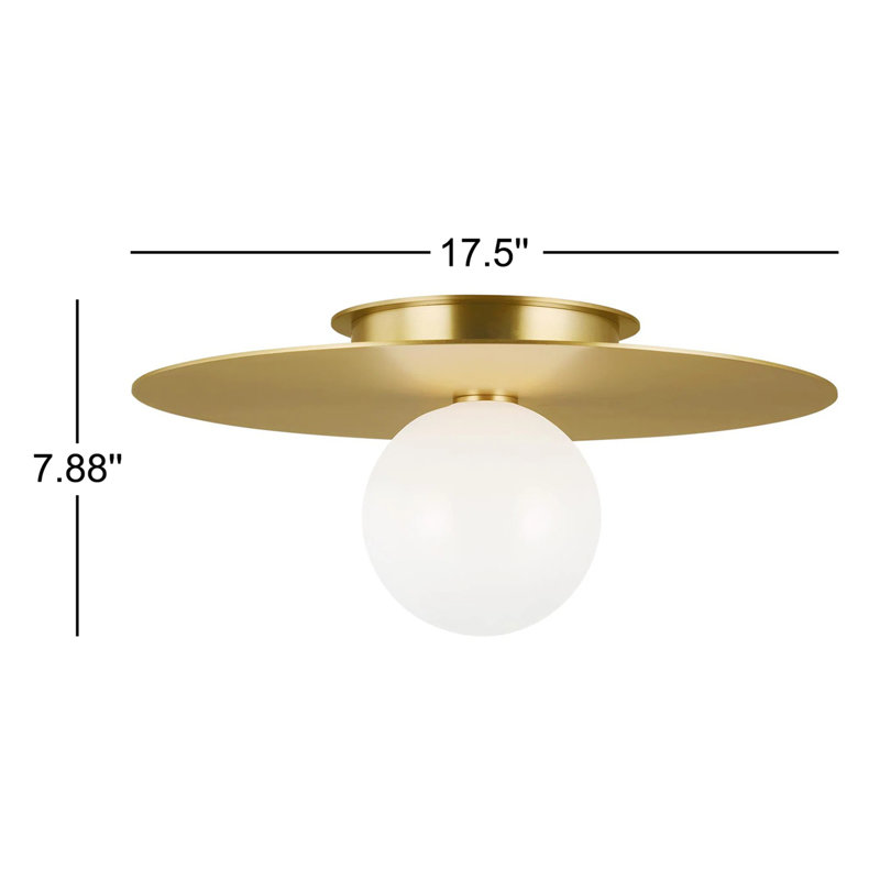 Elegant Burnished Brass 1-Light Flush Mount with Milk White Globe