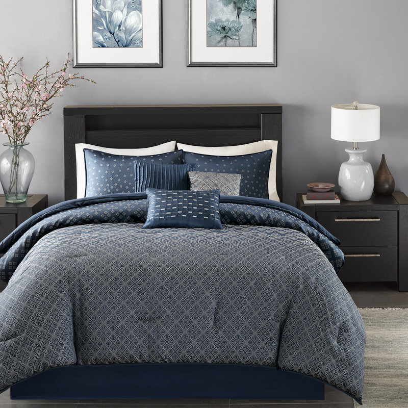 Navy and Gray Reversible 7-Piece Queen Comforter Set