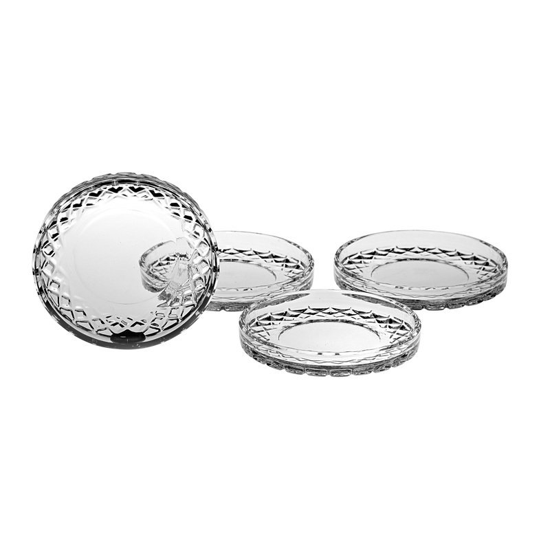 European Crafted Clear Crystal Round Coaster Set, 4 Pieces
