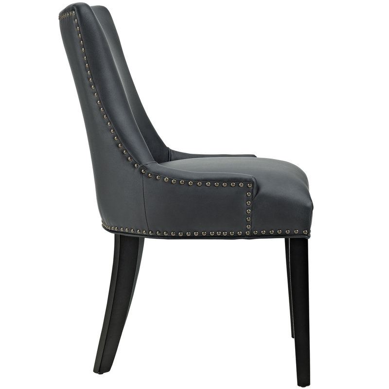 High Back Black Leather Upholstered Parsons Side Chair
