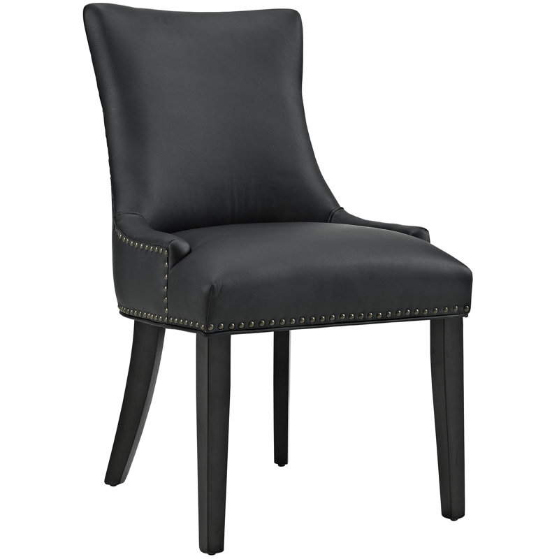 High Back Black Leather Upholstered Parsons Side Chair