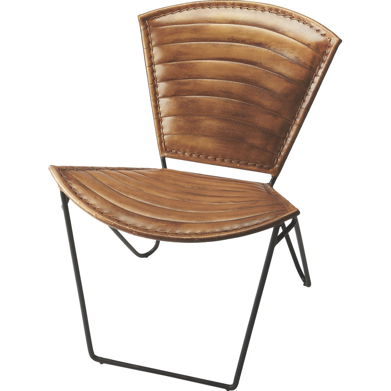 Handcrafted Iron & Leather Butterfly Accent Chair in Brown