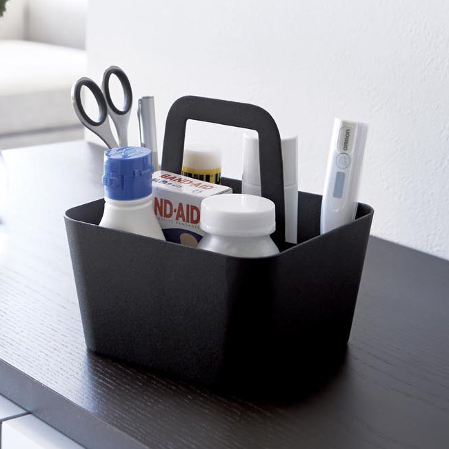 Yamazaki Tower Large Black Steel Storage Caddy with Handle