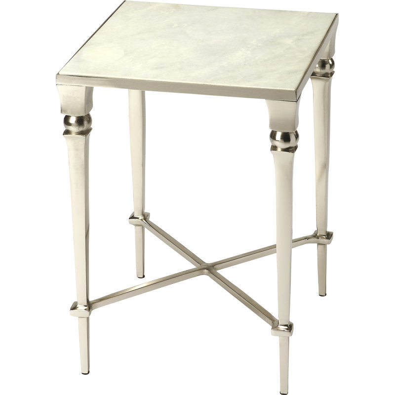 Petite Gray Marble and Iron Square Accent Table